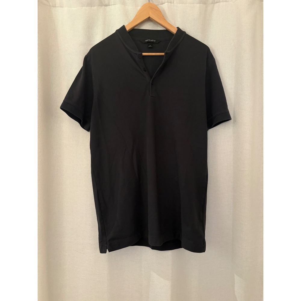 Mercer + Mettle Mens Black Band Collar Pique Polo Shirt Short Sleeve Size M